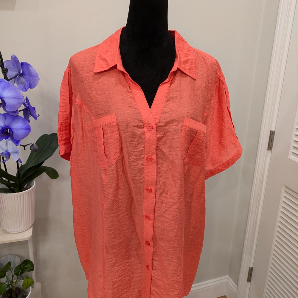 Dressbarn Orange Boxy Notched Collar Blouse Women Size 3X